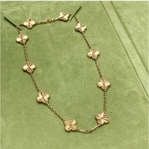 18K Yellow Gold Plated Vintage Necklace set 4 leaf clover logo